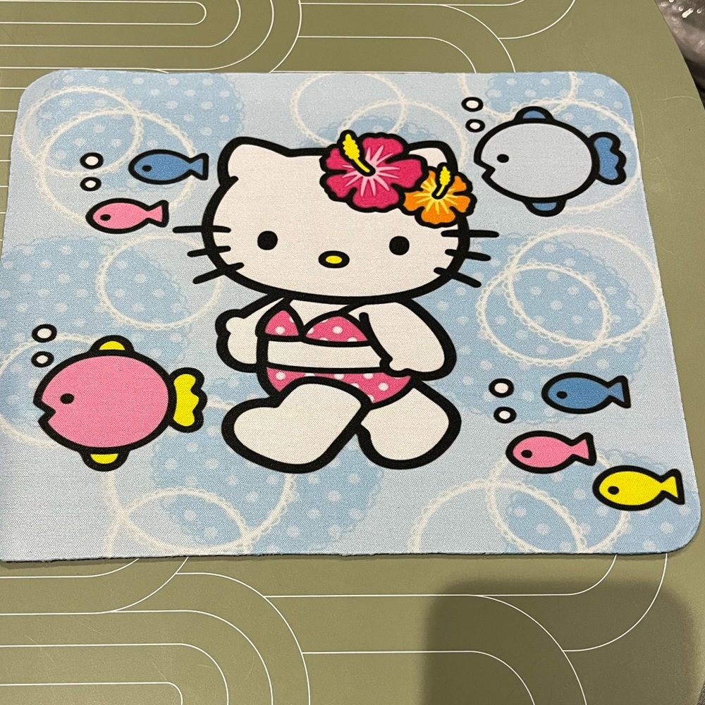 Hello Kitty Mouse Pad Beach Theme Tropical Hawaiian Aloha Hibiscus Flower Fish